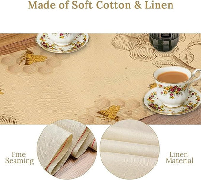 Vintage Bee Table Runner, Rustic Retro Wildflowers Print Home Farmhouse Table Cover for Party Indoor Outdoor Decoration Kitchen Dining Table Decor, 13x60inch