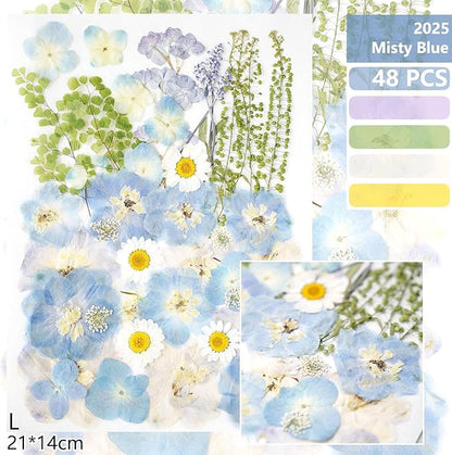 Real Dried Pressed Flowers Leaf Plant Herbarium for Crafts Resin Jewelry Making, Floral Cake Decorations-Fog Blue