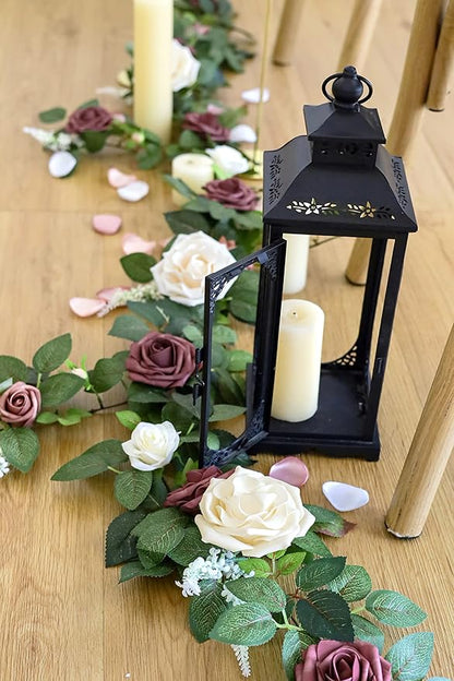 Lookein Artificial Rose Flower Garland Greenery Garland 5FT for Wedding Ceremony Backdrop Arch Flowers Table Centerpieces Decorations, Cream Plum