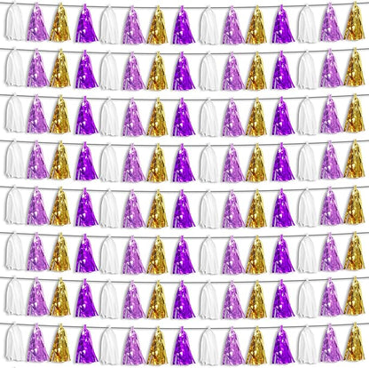 8P Purple-Gold Party Decoration Tassel Garland, Tassels Banner Streamers for Parade Floats, Bachelorette, Wedding, Birthday, Halloween, Christmas, Bridal/Baby Shower Party Decorations