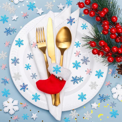 MARFOREVER Snowflakes Glitter Confetti, Christmas Sparkly Clear and White Snowflake Scatter Mixed Size Winter Party Sprinkles Winter Wonderland Frozen Decorations