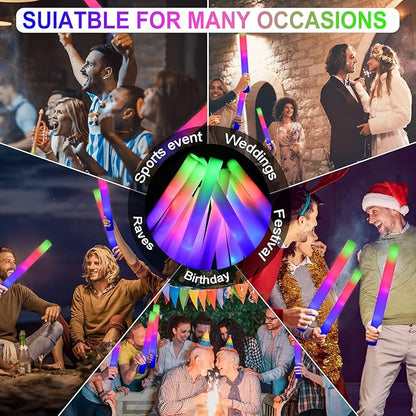 LifBetter 112 pcs Glow Foam Sticks, LED Glow Sticks 3 Modes Colorful Flashing, Foam Glow Sticks Bulk, Glow In The Dark Party Supplies for Weddings Parties Festivals Raves Concerts Sporting Events
