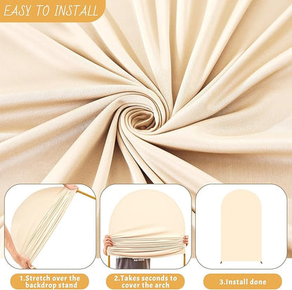 7.2FT Champagne Arch Backdrop Cover - Polyester Fitted Wedding Arch Stand Covers Round Top Chiara Arch Backdrop Cover for Birthday Party Banquet Photo Background Decoration
