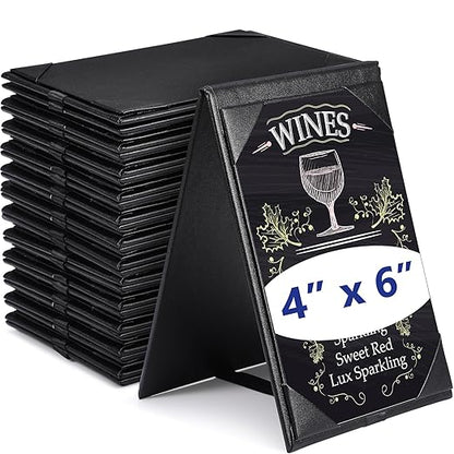 Gerrii Leatherette Table Tents Black PU Leather Menu Covers Bulk Double Sided Frame Sign Holders 2 Side Drink Dessert Menu Folders for Restaurant Coffee Cafe Bar Wedding Supplies(20 Pack,4 x 6 Inch)