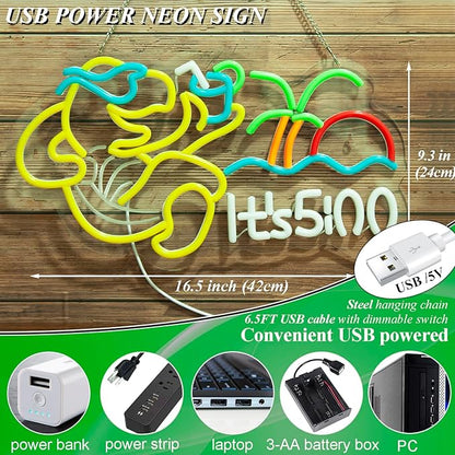 Turtle Its 5 00 O'clock Neon Signs for Wall Decor,Led Neon Light,Dimmable,USB Powered, Five Oclock for Home Bar Shop Beer LED Light Man Cave Garage Pub