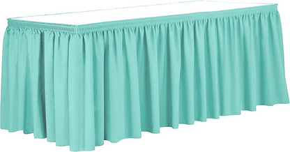 Ultimate Textile Pleat Polyester Fabric Table Skirt - Machine Washable Flame Resistant with Clips for Events, Weddings & Trade Shows, Cut & Sewn in Paterson, NJ - Aqua, 14' Shirred Pleat