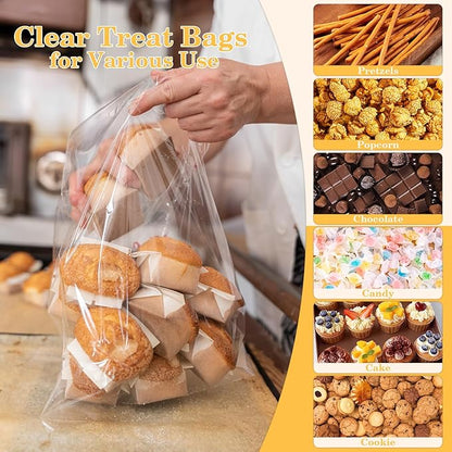 100 PCS Cellophane Treat Bags, Cidenbio 9x12 In Clear Cellophane Gift Bags with Twist Ties Plastic Goodie Bag for Party Favor Cookie Candy Popcorn Bakery Chocolate Gift Wrapping