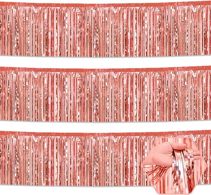 3 Pack 10 Long Rose Gold Metallic Foil Fringe Garland Wall Hanging Tassle Banner, Mother's Day, Easter, Parade Floats, Birthday, Theme Party, Wedding Party Decorations
