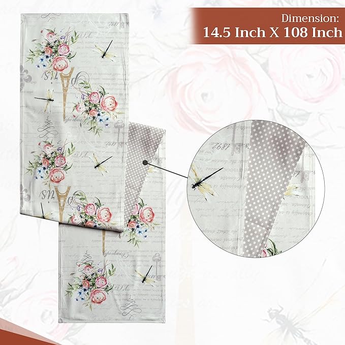 Maison d' Hermine Table Runner 100% Cotton Double Layer Table Runners 108 inches Long Decorative for Home Kitchen Dining Party Wedding Bridal Shower Spring Summer (Champ De Mars, 14.50" x 108")