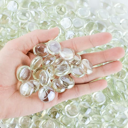 Galashield Flat Glass Marbles for Vases Clear Glass Gems Beads Pebbles Vase Filler (5 LBS, Approx. 540 PCS)