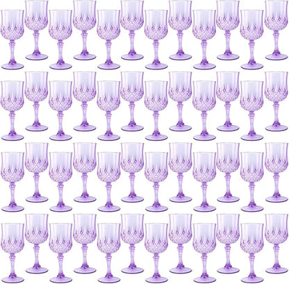Plastic Wine Glasses，Plastic Goblets Vintage Style Cordial Drinking Glasses for Wedding Reception, Grand Event Party Supplies (48, Purple)