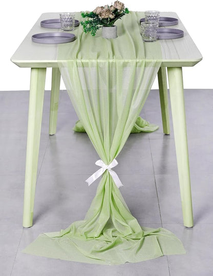 MDS Halloween Chiffon Table Runner - 15 Pack, 29 x 120 Inches, 10ft Each - Sheer Spooky Table Runners for Haunted House Parties, Trick-or-Treat Tables, Witchy Décor, Wedding & Events - Sage Green