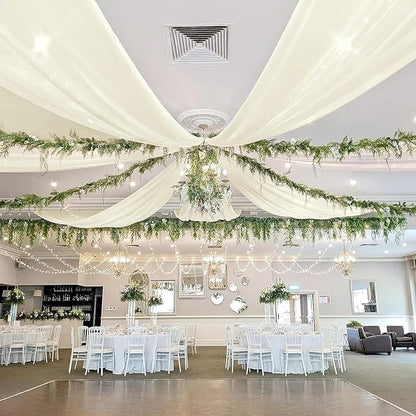 fani 6 Panels Ivory Wedding Ceiling Drapes 5ftx30ft Ceiling Drapes Chiffon Fabric Arch Draping Sheer Curtains Soft Drapery Draping Wedding Ceiling Decorations for Party Ceremony Stage Swag