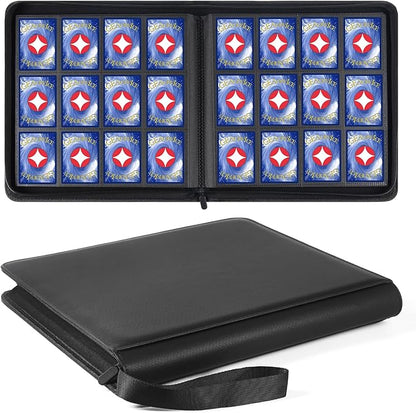 GEAoffice Trading Card Binder 12 Pocket Hold 720 Cards, Premium PU Cover Zipper Collection Binder, Ringless Sturdy Side Loading Card Album Folder for YuGiOh, MTG, TCG, Game & Sports, Non-PVC, Black