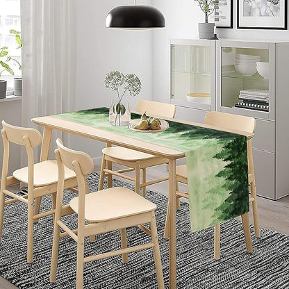 Foggy Forest Table Runner,Watercolor Wreen Misty Forest Landscape Table Runner for Kitchen Dining Table Home Party Decoration 13x60 Inch
