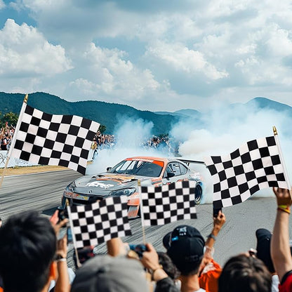 12Pcs 8×12 Inch Small Checkered Flags Black and White Racing Flags on Wood Stick Mini Race Car Handheld Flag Decorations