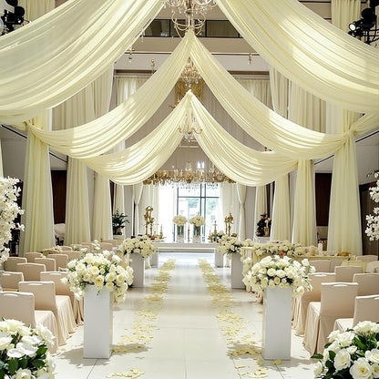 Wedding Arch Draping Fabric, 2 Panels 6 Yards Ivory Sheer Backdrop Curtain Chiffon Fabric Drapery for Wedding Ceremony Reception Swag Decorations (Ivory Drapes Curtain, (2 Panels) 6 Yards/36ft)