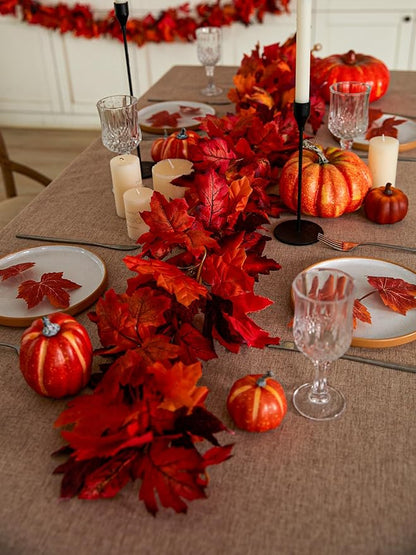 Party Joy 6PCS Artificial Maple Leaf Garland - 5.6Ft Autumn Red Fall Decor for Front Door, Table & Wall, Thanksgiving Garland Hanging Vines with Realistic Leaves