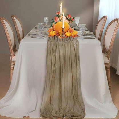 Snowkingdom 6PCS 10 FT Nude Brown Cheesecloth Table Runner, 120 inch Long Cheese Cloth Boho Rustic Gauze Sheer Runner for Wedding Party Baby Shower Birthday Christmas Holiday Table Decorations