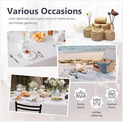 Linen World Linen Tablecloth, 100% French Linen White Tablecloth 55" x 55" Inch, Washable Square Tablecloth for Dining, Outdoor, Weddings and Restaurants, Decorative Valentine Easter