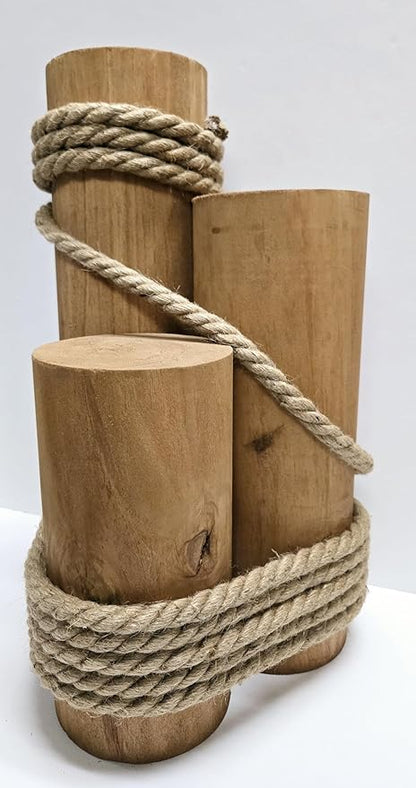 Set of 3 Nautical Wood Piling Decorations – Real Wooden Pier Posts for Coastal, Marine, or Nautical Decor - Huge 5” Diameter Stumps for Beach Home Decor