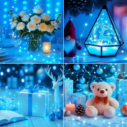 btfarm 30 Pack Fairy Lights Battery Operated [3 Modes], 7ft 20 Led Twinkle Lights String Lights Waterproof Bulk Small Mini Silver Wire for Christmas Mason Jars Wedding Table Centerpiece, Blue White