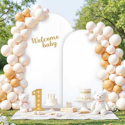 White Arch Backdrop Cover for Wedding, Set of 2 Stretchy Spandex Fitted Arch Stand Cover for Baby Shower, Birthday Party Decor, Chiara Backdrop Cover with Double-Sided Design(7.2FT 6FT, White)