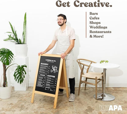 Ilyapa Wooden A-Frame Sign with Eraser & Chalk - 40 x 20 Inches Magnetic Sidewalk Chalkboard – DIY Menu Display for Restaurant, Business Or Wedding