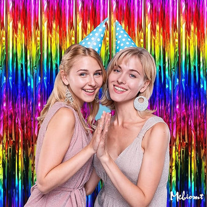 4 Pack Rainbow Fringe Curtain Backdrop, 3.2Ft x 6.6Ft Colorful Metallic Tinsel Foil Fringe Streamers for Photo Booth Birthday Wedding Baby Shower Carnival Easter Mother’s Day Party Decorations