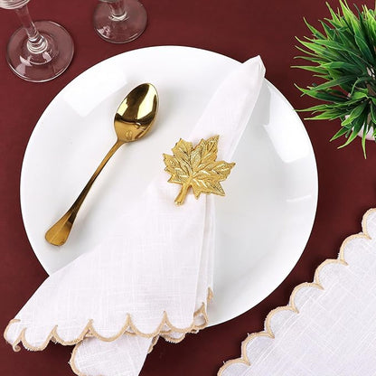 Set of 12 Maple Leaf Napkin Rings - Handcrafted Aluminum Napkin Holders for Cloth & Paper Napkins, Elegant Table Décor for Wedding Receptions Thanksgiving Christmas Holiday Parties (Gold) CLEENTABLE