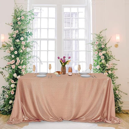 Fitable Rose Gold Sequin Tablecloth for Parties - 2 Pack, 60x102 Inch - Sparkle Glitter Rectangle Tablecloth for 8 Foot Tables, Party Table Overlays for Wedding Baby Shower Photography