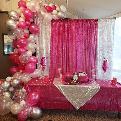 JYFLZQ Hot Pink Sequin Backdrop Curtain 10x10ft Fuchsia Glitter Photo Booth Photography Backdrop Background Shimmer Wall Backdrop Party Decorations