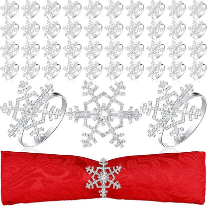Patelai 100 Pieces Snowflake Napkin Rings Thanksgiving Christmas Napkin Holders Exquisite Household Rhinestone Napkin Rings Set for Christmas Wedding Dinner Party Table Decoration (Silver)