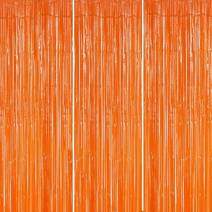 3 Pack Foil Fringe Backdrop - Orange Shiny Tinsel Curtains for Party Decoration/Photo Booth Props - 3.3x8.2 FT Metallic Foil Backdrop for Birthday, Wedding, Graduation, Christmas.