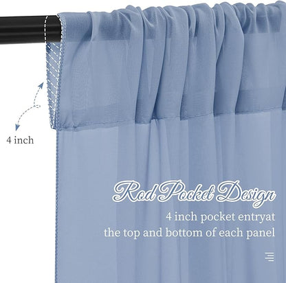 6 Panels Dusty Blue Wedding Drapes 5ftx10ft Chiffon Fabric Arch Draping Sheer Curtains Soft Drapery Wedding Ceiling Decorations for Party Ceremony Stage Swag