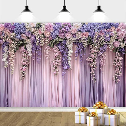 10x8ft Purple Flower Wedding Photography Backdrop Lavender Floral Wedding Bridal Photography Backdrop Anniversary Birthday Baby Shower Girl Party Banner Photo Booth Props Background Wall Decor