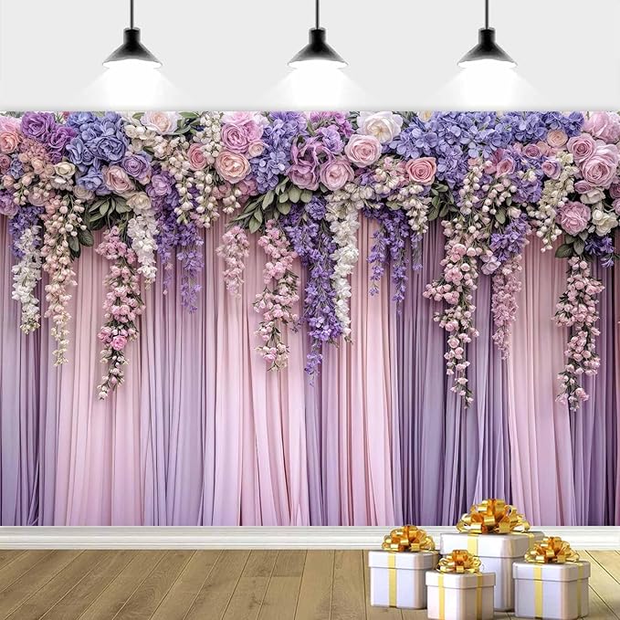 10x10ft Purple Flower Wedding Photography Backdrop Lavender Floral Wedding Bridal Photography Backdrop Anniversary Birthday Baby Shower Girl Party Banner Photo Booth Props Background Wall Decor