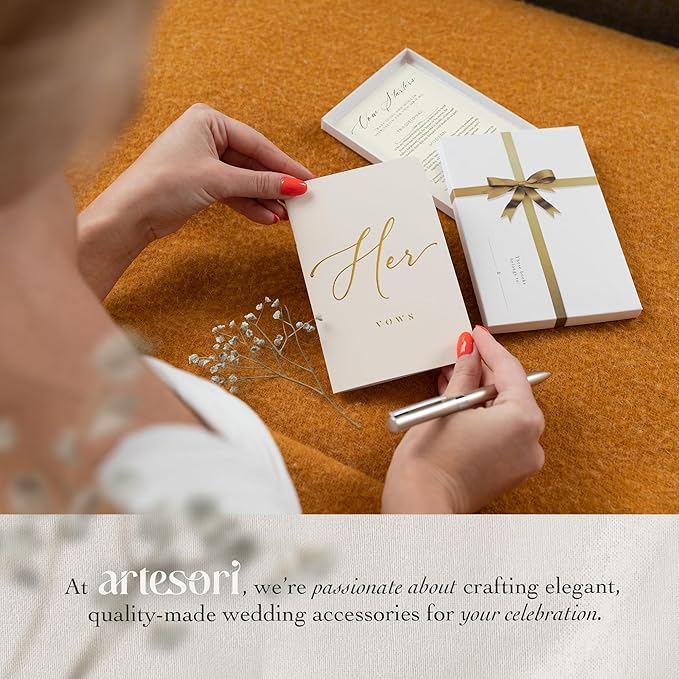 ARTESORI Wedding Vow Book for Her & Him, Soft Touch, Gold Engraving, 28 Lined Pages, Wedding Vow Books His and Hers, Wedding Essentials, Wedding Registry Gifts, His and Hers Gifts [Mint & Navy]