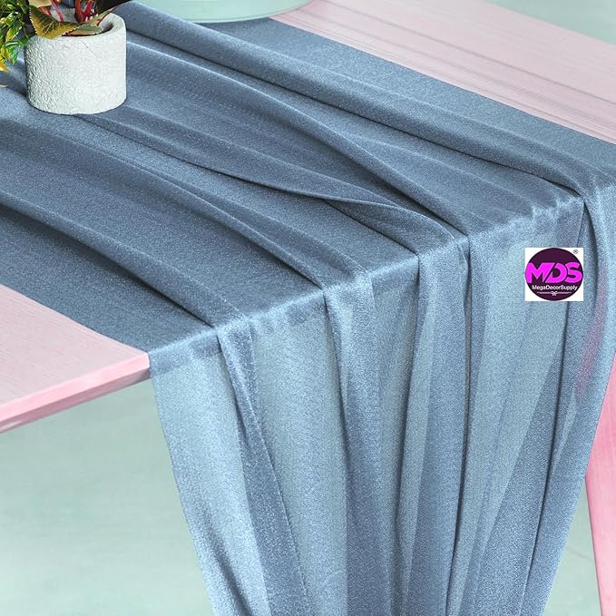 MDS Halloween Chiffon Table Runner - 20 Pack, 29 x 170 Inches, 14ft Each - Sheer Spooky Table Runners for Haunted House Parties, Trick-or-Treat Tables, Witchy Décor, Wedding & Events - Dusty Blue