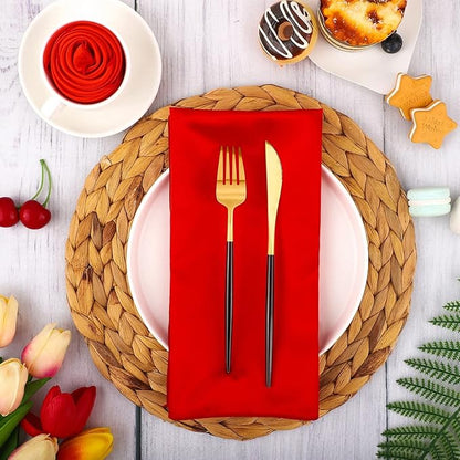 Aneco 16 Pack Square Satin Napkin Bright Silk Table Napkin Soft Smooth Fabric Table Napkin for Wedding Banquet Party Decoration, Red, 17 x 17 Inch