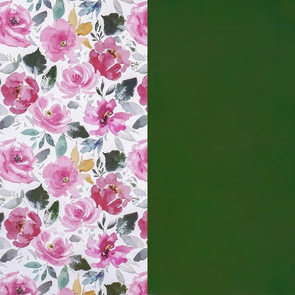 RUSPEPA Reversible Floral Wrapping Paper for Women, Mini Roll, Vintage Pink Rose with Deep Green Solid, Elegant Gift Wrap for Birthday, Wedding, Mother's Day, Bridal Shower, 17 Inches x 16.4 Feet