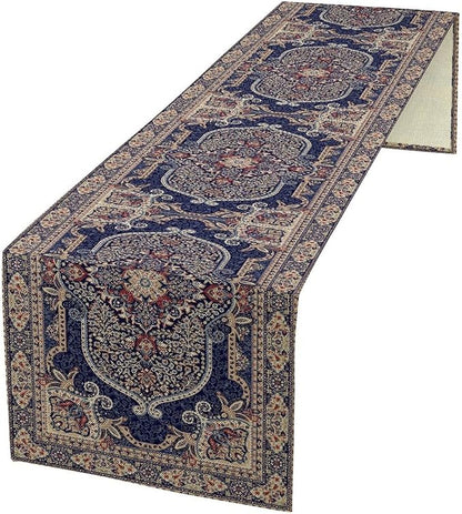 Boho Floral Vintage Table Runner, Blue Purple Retro Flower Rustic Country Farmhouse Pattern for Home Kitchen Table Decor Dining Coffee Room Party Decor 13x120in
