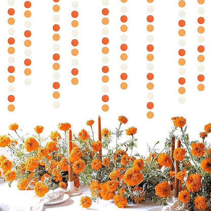 Orange White Fall Party-Decorations Garland-Streamers - 52ft Groovy Boho Hanging Paper Banner,Baby Bridal Shower Wedding Autumn Birthday Sunset Halloween Thanksgiving Day Supplies Decor Hugfond