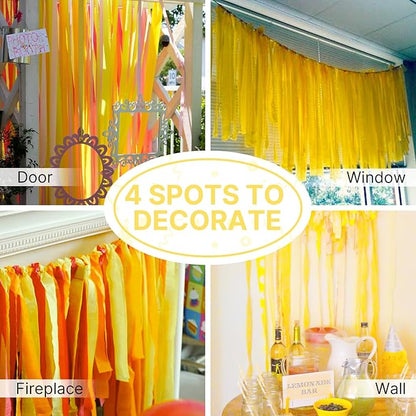PartyWoo Crepe Paper Streamers 4 Rolls 328ft, Pack of Yellow Crepe Paper for Party, Wedding, Birthday, Baby Shower Decorations (1.8 Inch x 82 Ft/Roll)