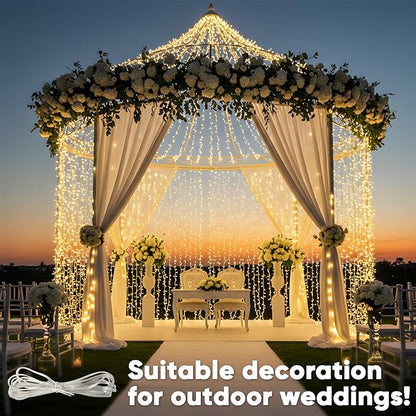 suddus 900 LED Christmas String Lights Outdoor, 9.8x29.5ft Curtain Light Plug in with Remote, 8 Modes Wall Hanging Lights for Christmas,Dorm,Wall，Window,Wedding,Party,Birthday Decor,Warm White