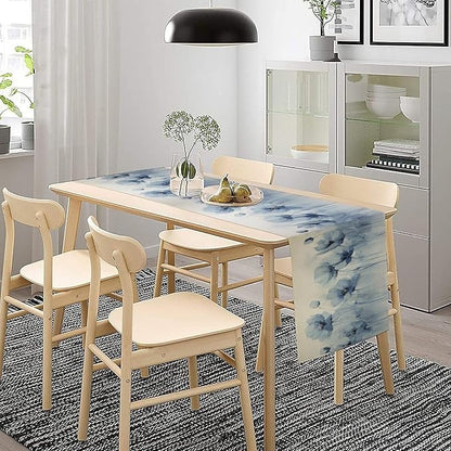 Abstract Floral Table Runner, Blue Poppy Flower Modern Art Print Kitchen Dinning Table Runner for Indoor Outdoor Home Wedding Party Holiday, 13x36 Inch