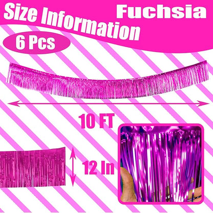 6 Pack 10 Feet Pink Metallic Foil Fringe Garland Rectangular Banner for Parade Floats, Thanksgiving, Christmas, Birthday, Halloween Party Decorations