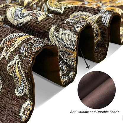 Glittering Colorful Jacquard Table Runner 72 inches Long Chenille and Satin Dark Brown for Christmas
