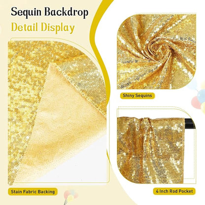 SquarePie Sequin Backdrop Curtain Less See Through Thick Glitter Background for Party 8FT x 10FT Gold