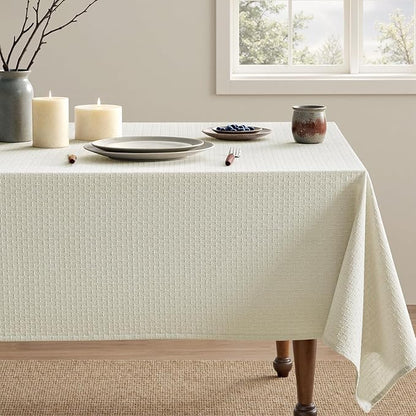 MIULEE Ivory Linen Cottton Table Cloth Rectangle Tablecloth Waterproof Spillproof Cross-Star Textured Table Cltoth Decorative Farmhouse Style for Dining Party Weddings 52x70 Inch